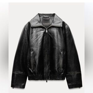 NWT ZARA Genuine Leather Bomber Jacket